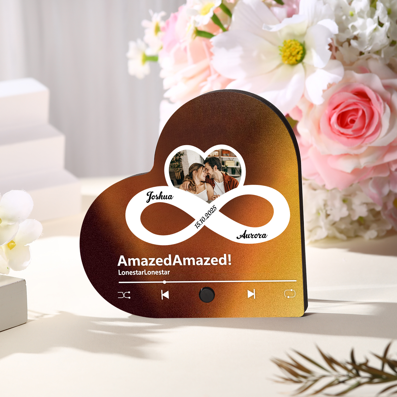 Aimant Frigo Musical en forme de Cœur Personnalisé avec Photo Date et 2 Prénoms Aimant De Réfrigérateur pour Couple | Jessemade