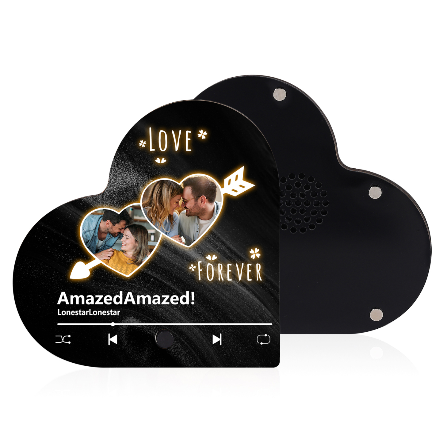 Aimant Frigo Musical en forme de Cœur Personnalisé avec 2 Photos et Textes Aimant De Réfrigérateur pour Couple | Jessemade
