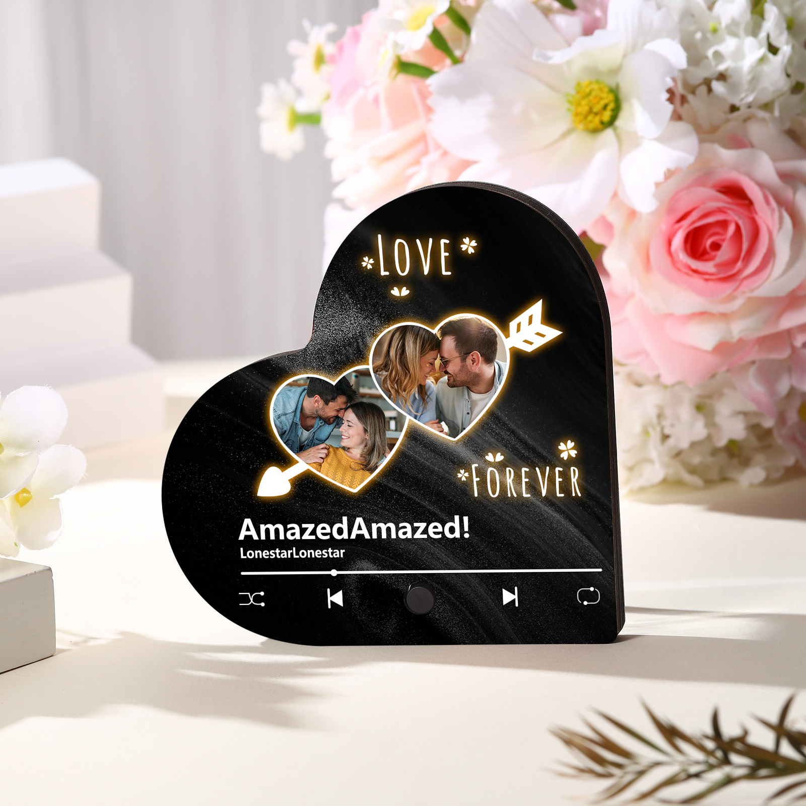 Aimant Frigo Musical en forme de Cœur Personnalisé avec 2 Photos et Textes Aimant De Réfrigérateur pour Couple | Jessemade
