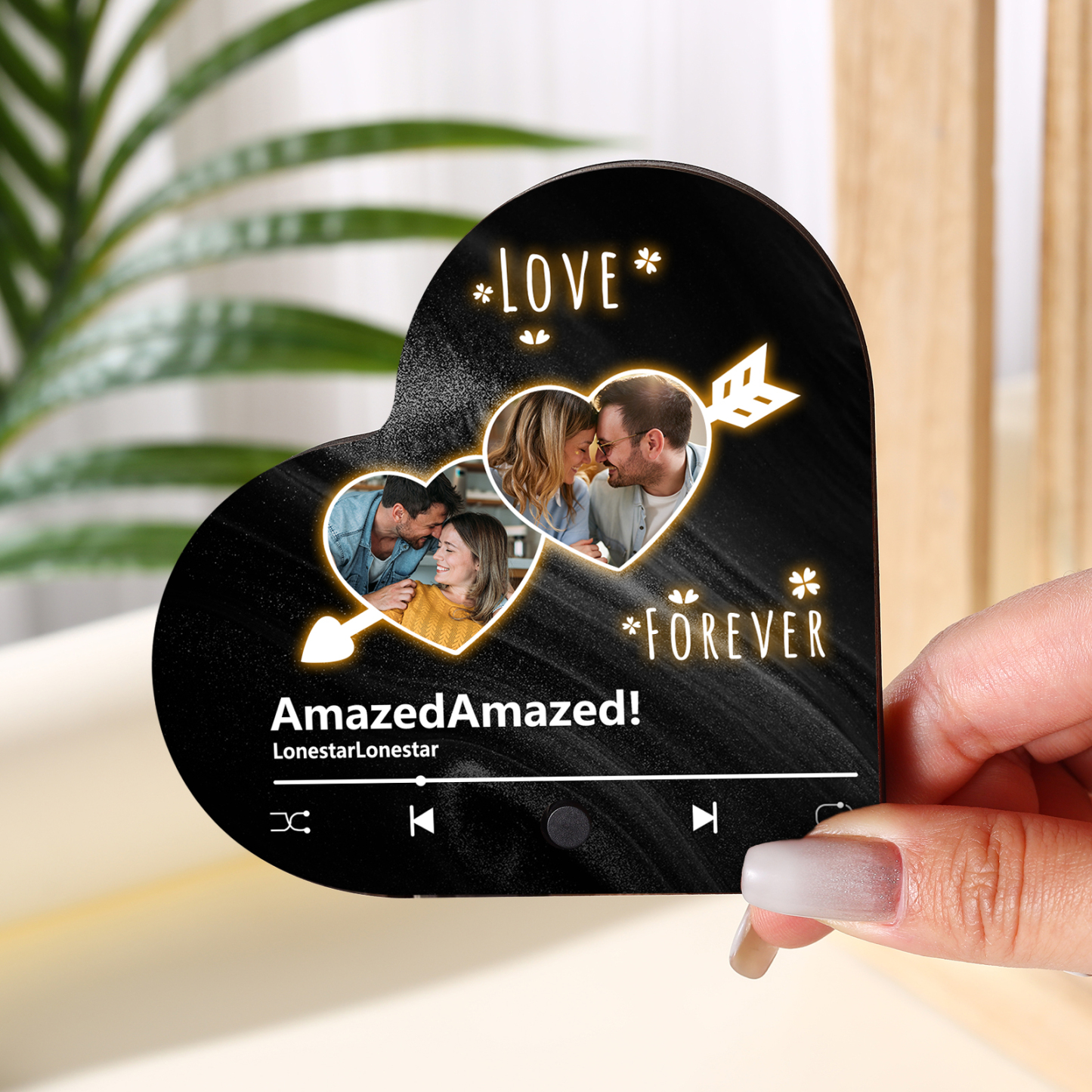 Aimant Frigo Musical en forme de Cœur Personnalisé avec 2 Photos et Textes Aimant De Réfrigérateur pour Couple | Jessemade