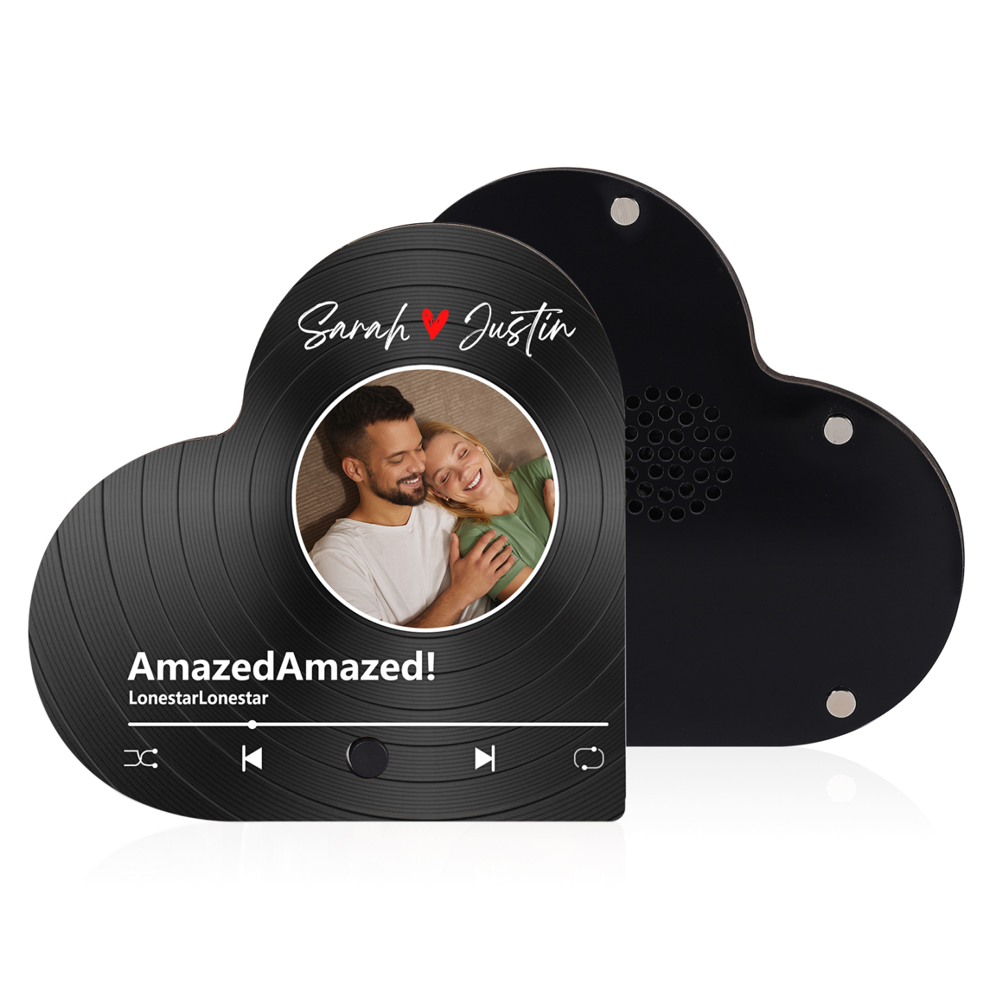 Aimant Frigo Musical en forme de Cœur Personnalisé avec 2 Prénoms et 1 Photo Aimant De Réfrigérateur pour Couple | Jessemade