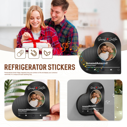 Aimant Frigo Musical en forme de Cœur Personnalisé avec 2 Prénoms et 1 Photo Aimant De Réfrigérateur pour Couple | Jessemade