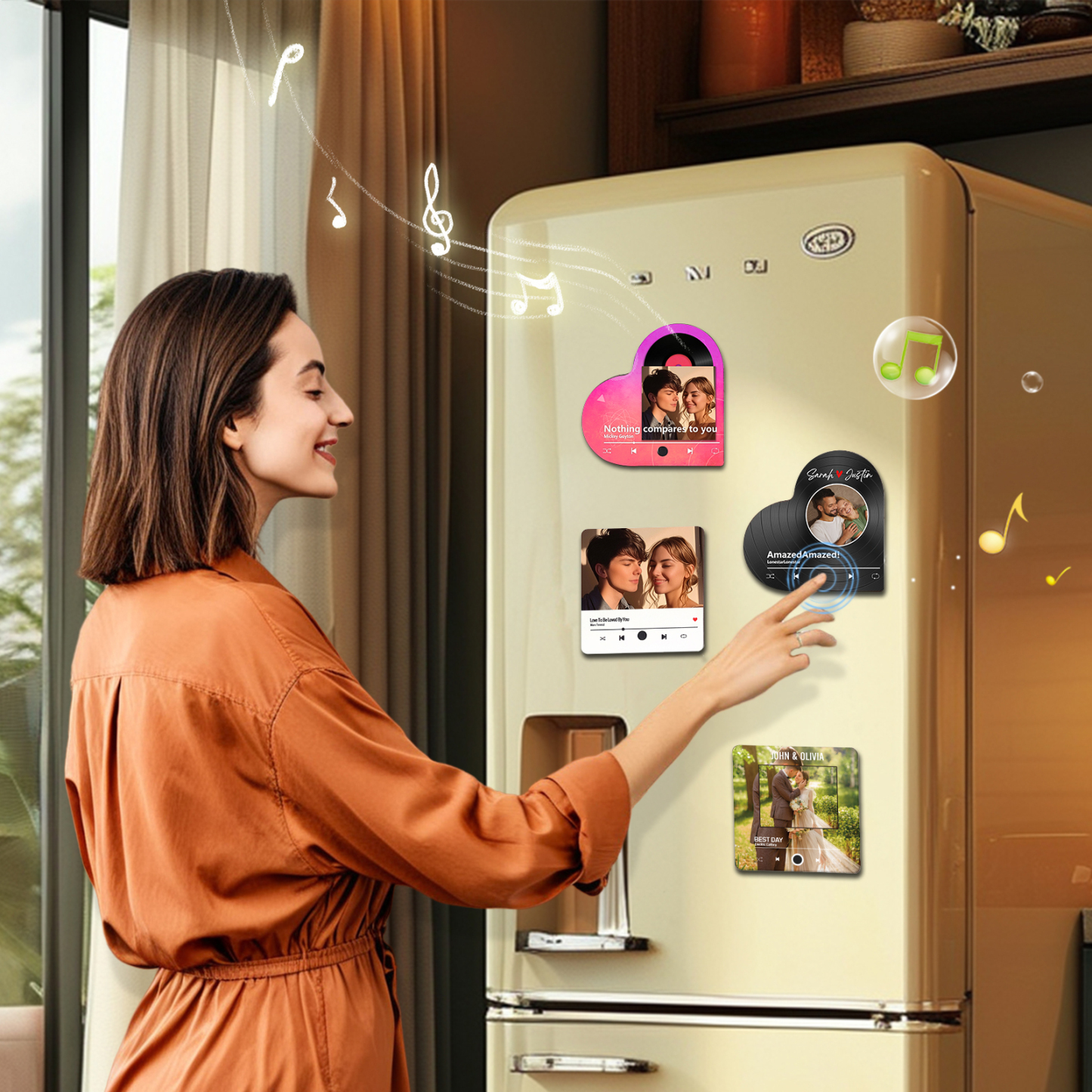 Aimant Frigo Musical en forme de Cœur Personnalisé avec 2 Prénoms et 1 Photo Aimant De Réfrigérateur pour Couple | Jessemade