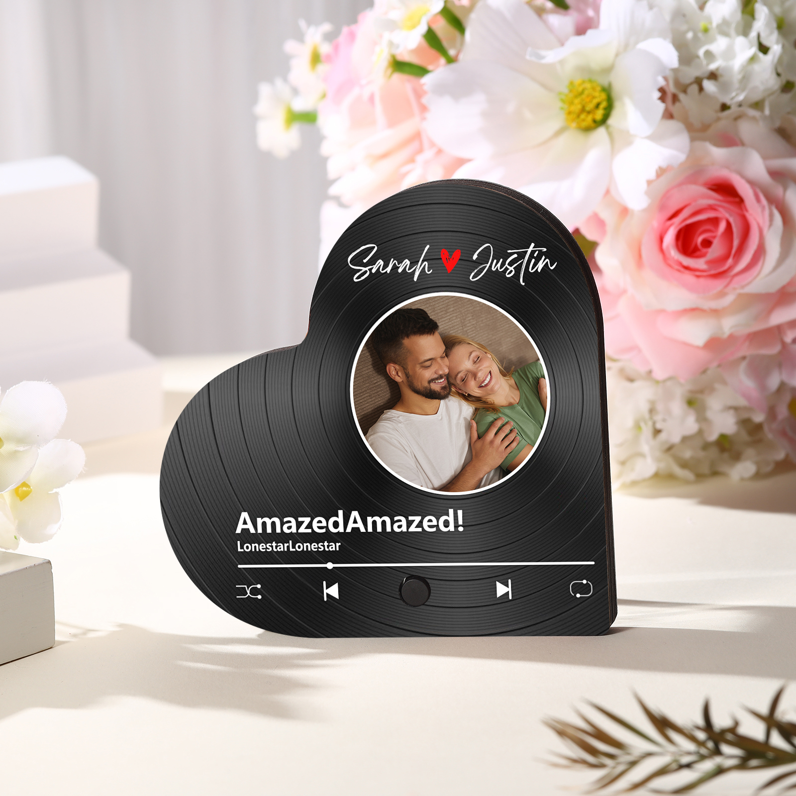 Aimant Frigo Musical en forme de Cœur Personnalisé avec 2 Prénoms et 1 Photo Aimant De Réfrigérateur pour Couple | Jessemade