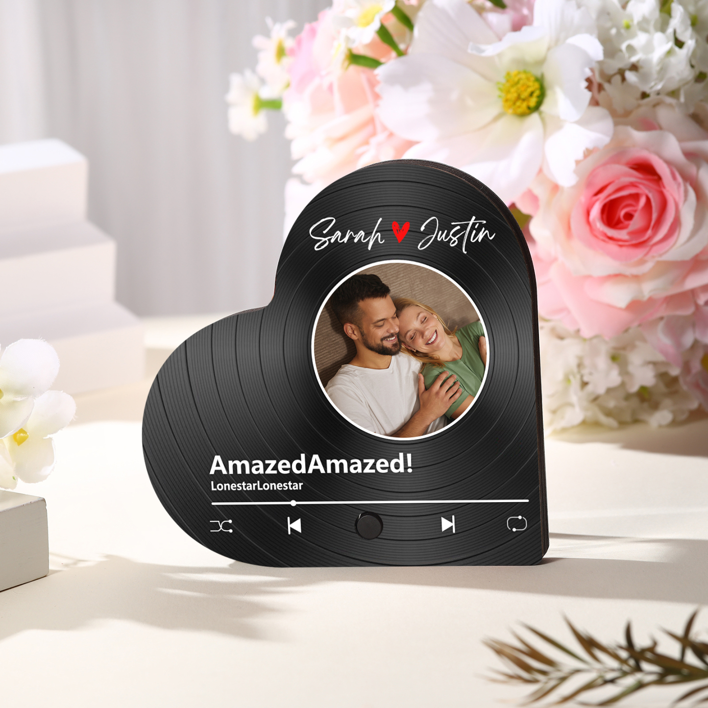 Aimant Frigo Musical en forme de Cœur Personnalisé avec 2 Prénoms et 1 Photo Aimant De Réfrigérateur pour Couple | Jessemade