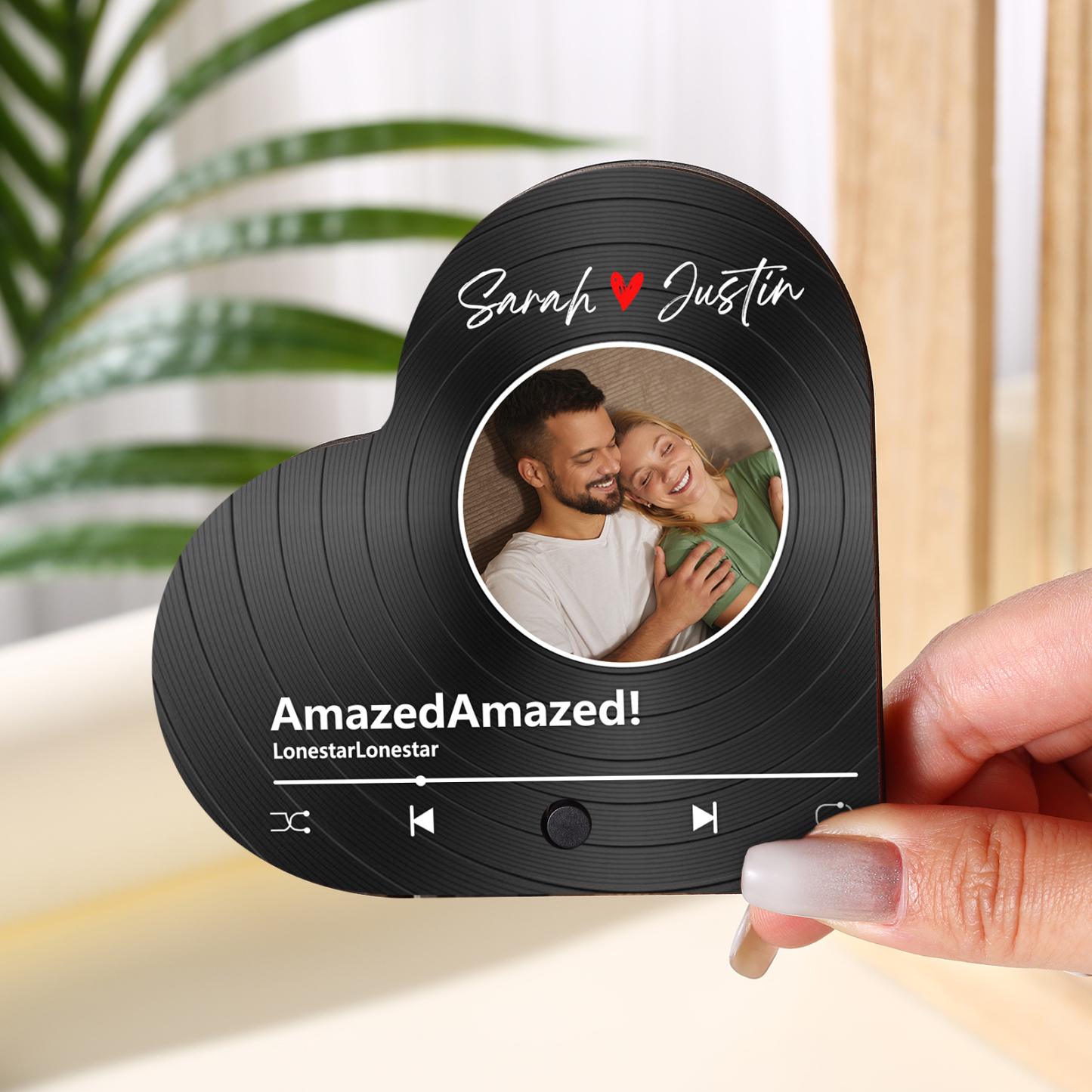 Aimant Frigo Musical en forme de Cœur Personnalisé avec 2 Prénoms et 1 Photo Aimant De Réfrigérateur pour Couple | Jessemade