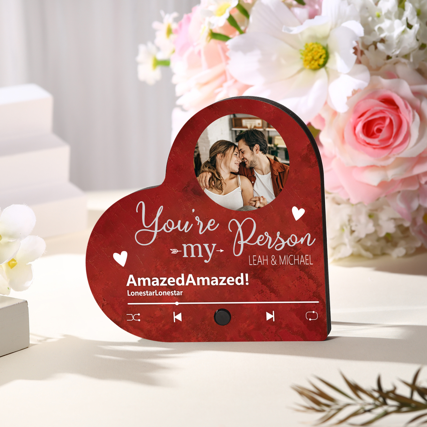 Aimant Frigo Musical en forme de Cœur Personnalisé avec 2 Prénoms Texte et Photo Aimant De Réfrigérateur pour Couple | Jessemade