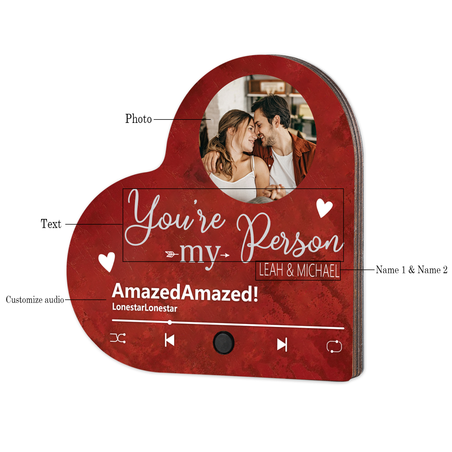 Aimant Frigo Musical en forme de Cœur Personnalisé avec 2 Prénoms Texte et Photo Aimant De Réfrigérateur pour Couple | Jessemade