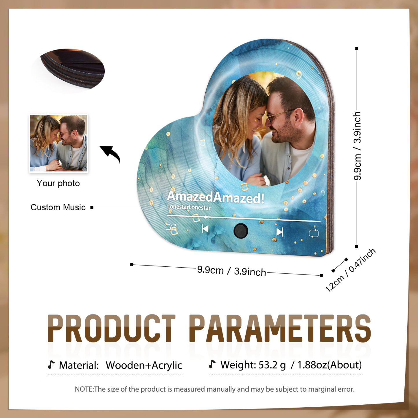 Aimant Frigo Musical en forme de Cœur Personnalisé avec Photo Aimant De Réfrigérateur pour Couple | Jessemade