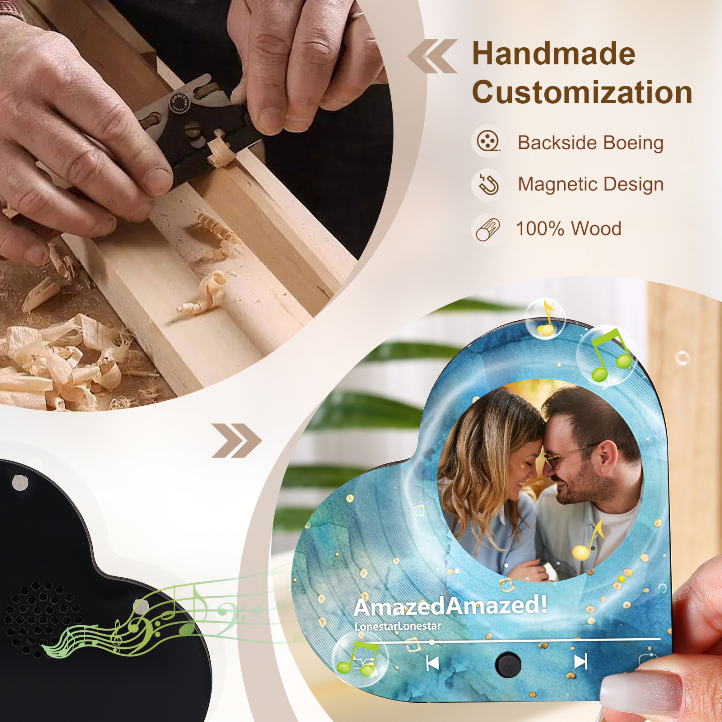 Aimant Frigo Musical en forme de Cœur Personnalisé avec Photo Aimant De Réfrigérateur pour Couple | Jessemade