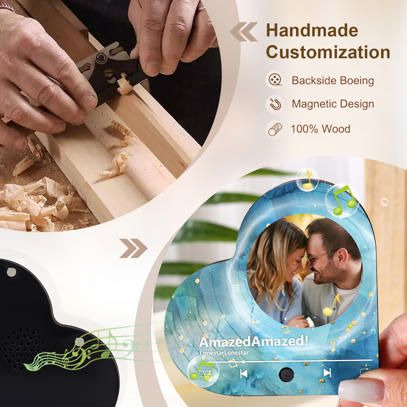 Aimant Frigo Musical en forme de Cœur Personnalisé avec Photo Aimant De Réfrigérateur pour Couple | Jessemade