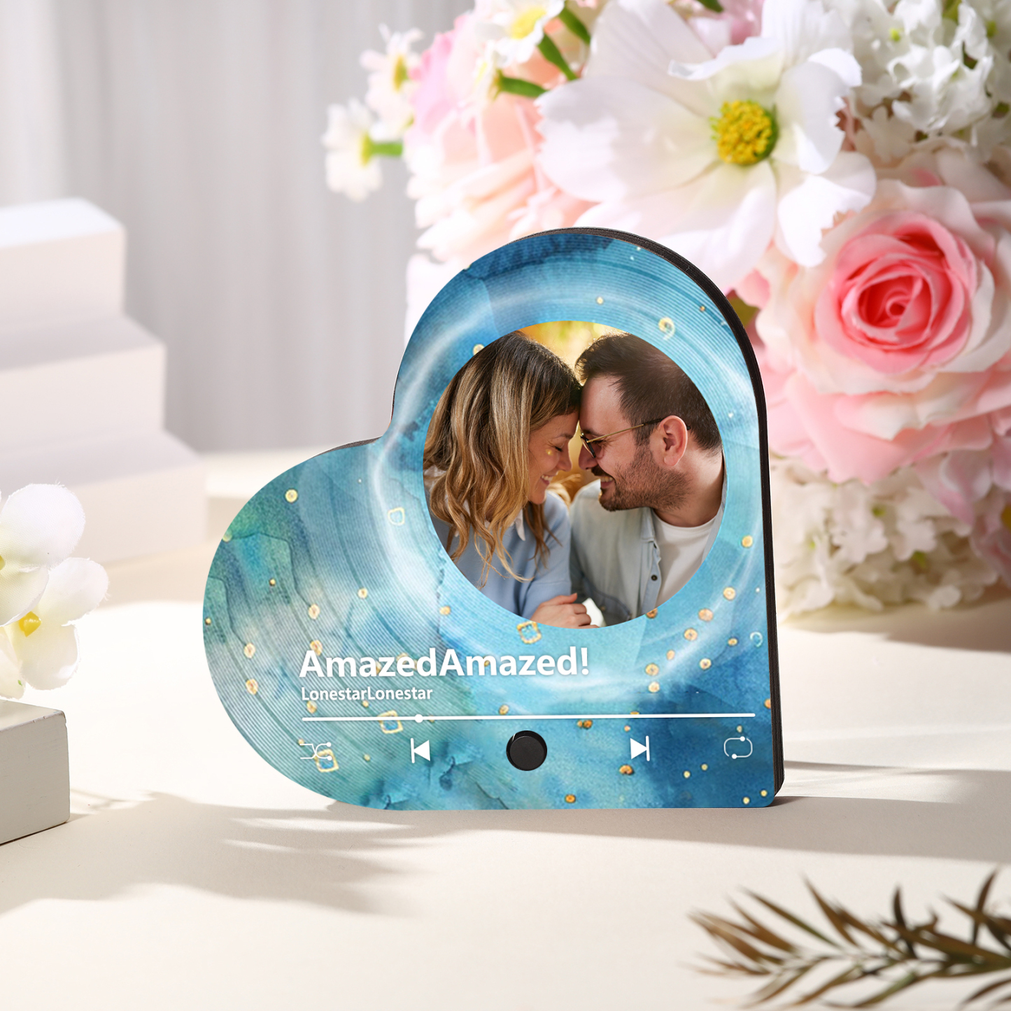 Aimant Frigo Musical en forme de Cœur Personnalisé avec Photo Aimant De Réfrigérateur pour Couple | Jessemade