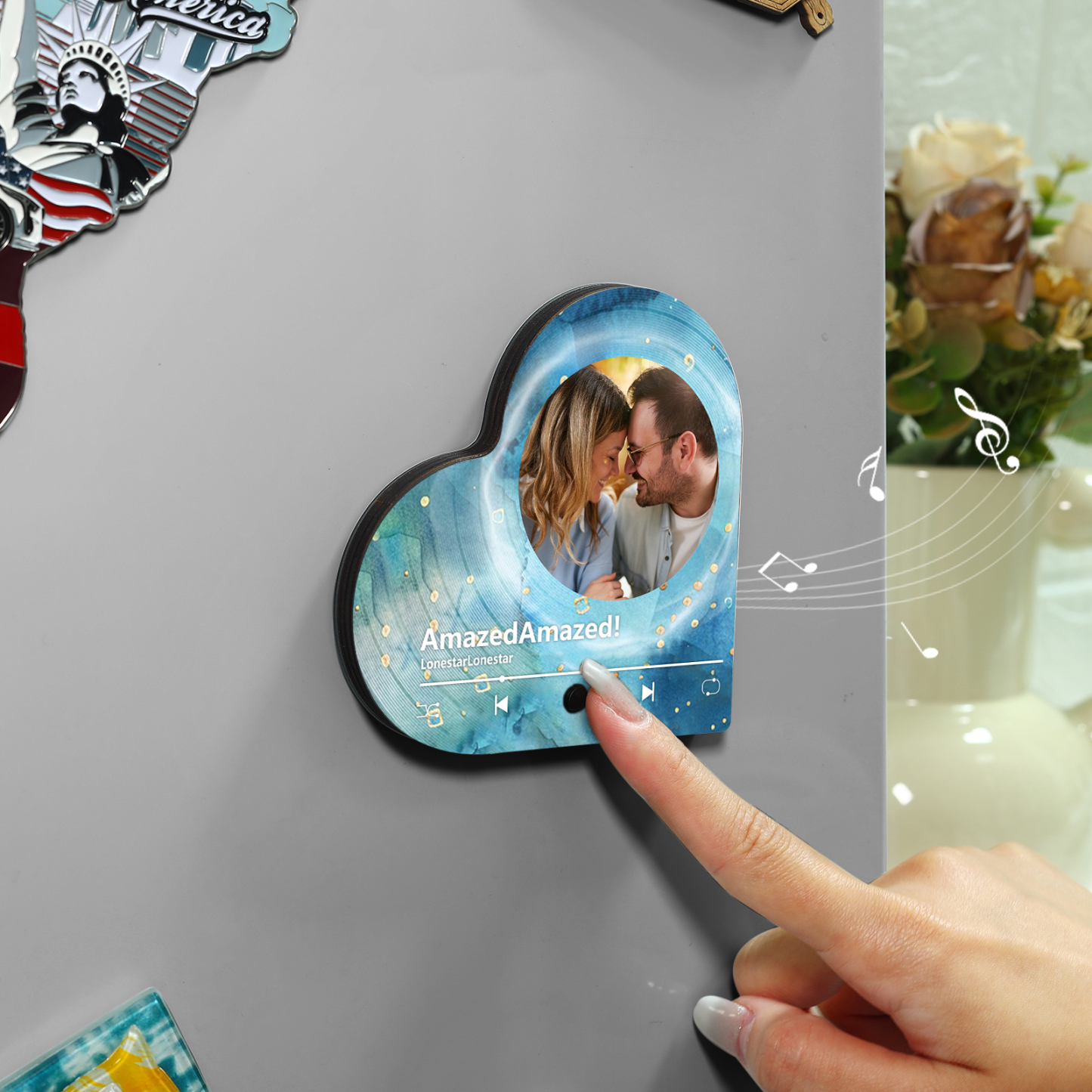 Aimant Frigo Musical en forme de Cœur Personnalisé avec Photo Aimant De Réfrigérateur pour Couple | Jessemade
