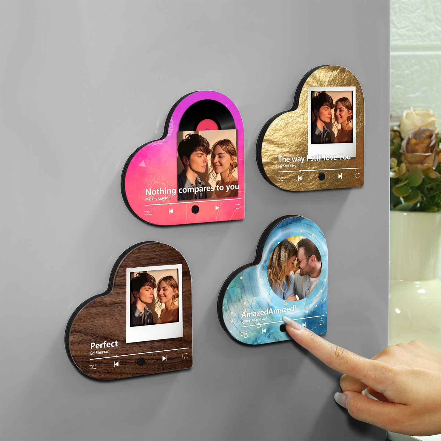 Aimant Frigo Musical en forme de Cœur Personnalisé avec Photo Aimant De Réfrigérateur pour Couple | Jessemade