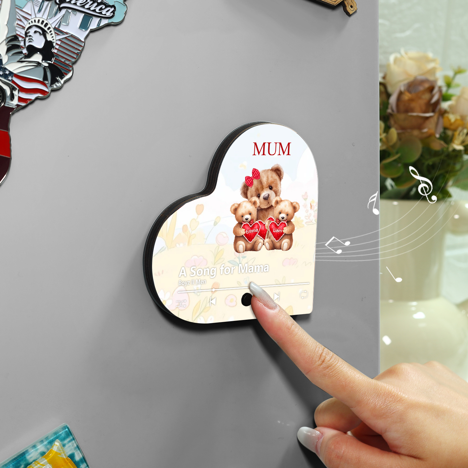 À Maman/Mamie - Aimant Frigo Musical Cœur Personnalisé avec Texte et 2 Prénoms Aimant De Réfrigérateur pour Maman/Mamie | Jessemade