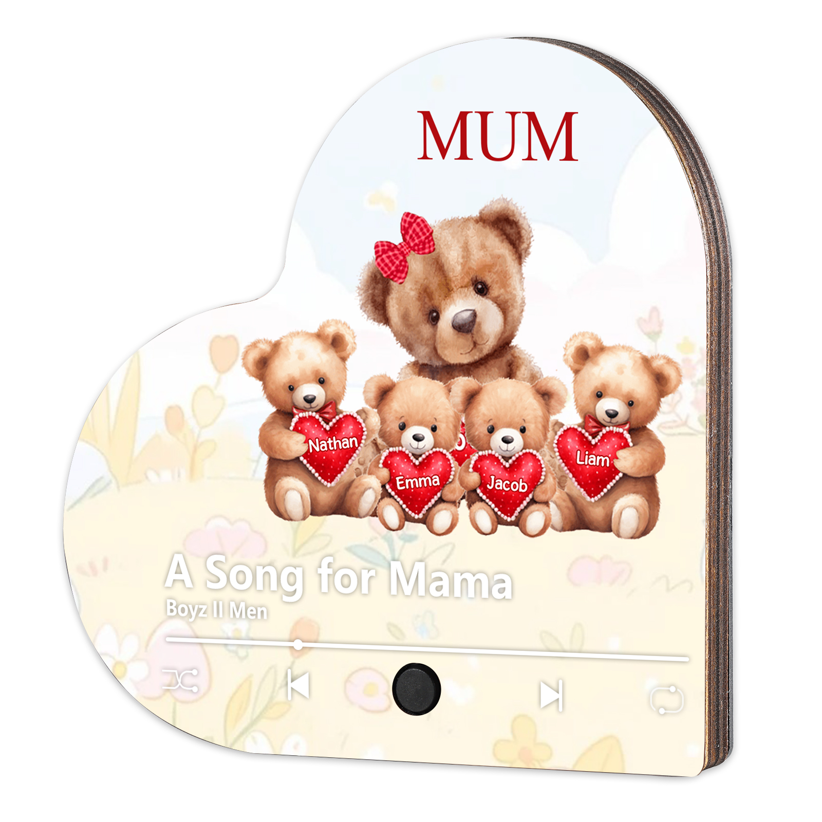 À Maman/Mamie - Aimant Frigo Musical Cœur Personnalisé avec Texte et 4 Prénoms Aimant De Réfrigérateur pour Maman/Mamie | Jessemade