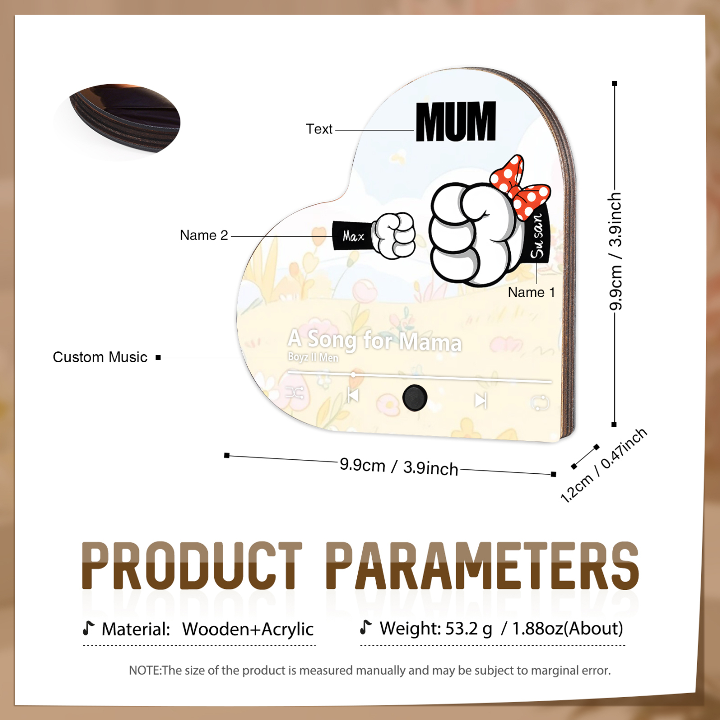 À Maman/Mamie - Aimant Frigo de Msique 2 Prénoms Personnalisés avec Texte Aimant De Réfrigérateur en Forme de Cœur | Jessemade