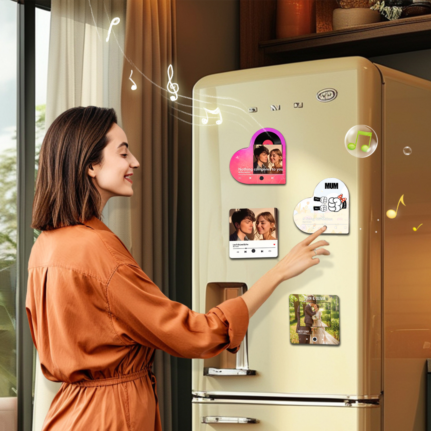 À Maman/Mamie - Aimant Frigo de Msique 3 Prénoms Personnalisés avec Texte Aimant De Réfrigérateur en Forme de Cœur | Jessemade