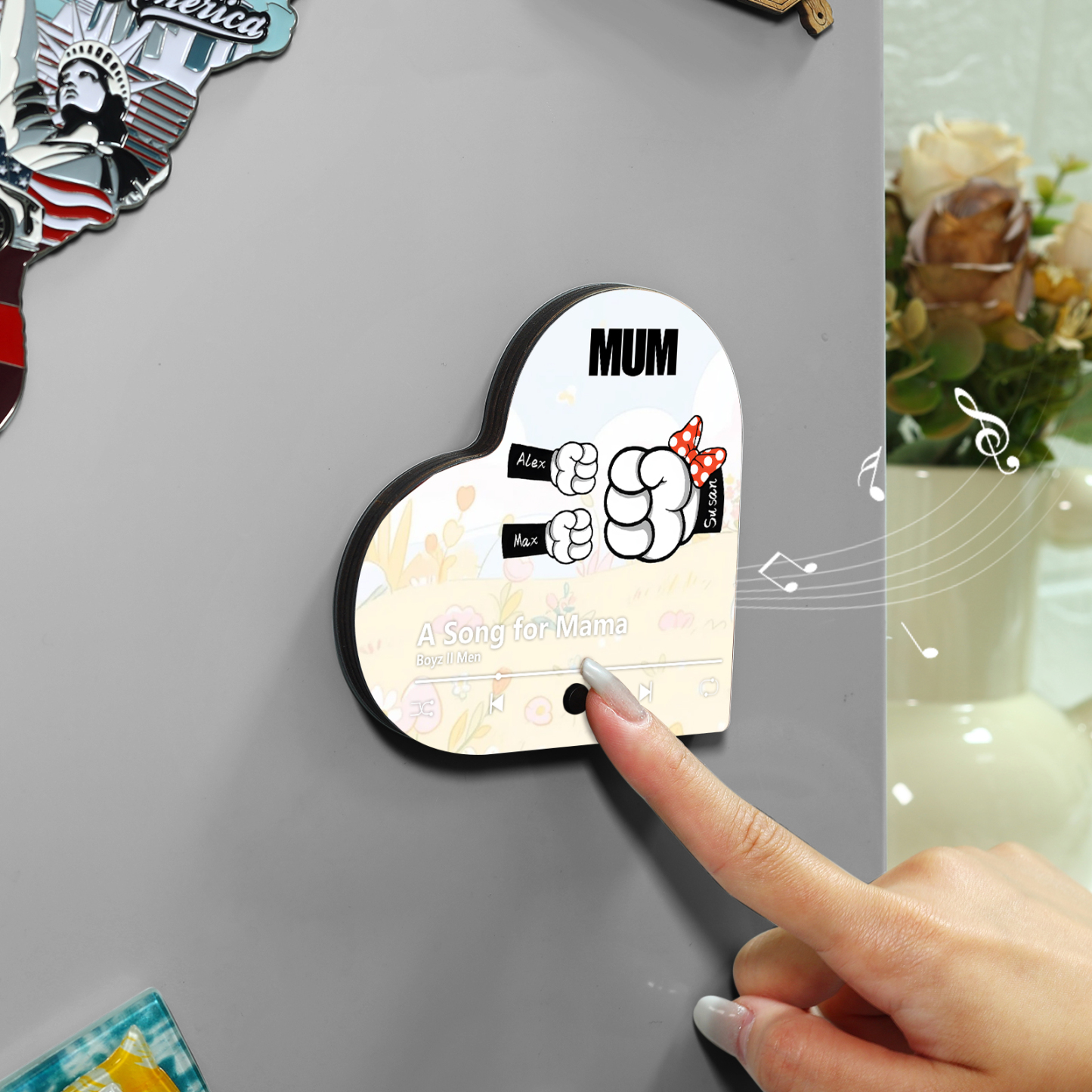À Maman/Mamie - Aimant Frigo de Msique 3 Prénoms Personnalisés avec Texte Aimant De Réfrigérateur en Forme de Cœur | Jessemade