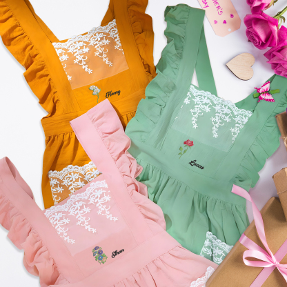 Tablier Personnalisé avec 1 Prénom et Fleur de Naissance Cadeau pour Maman/Mamie | Jessemade