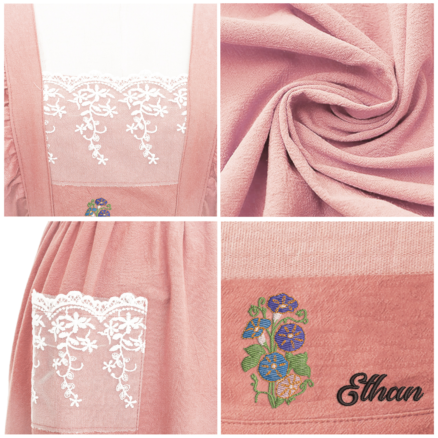 Tablier Personnalisé avec 1 Prénom et Fleur de Naissance Cadeau pour Maman/Mamie | Jessemade