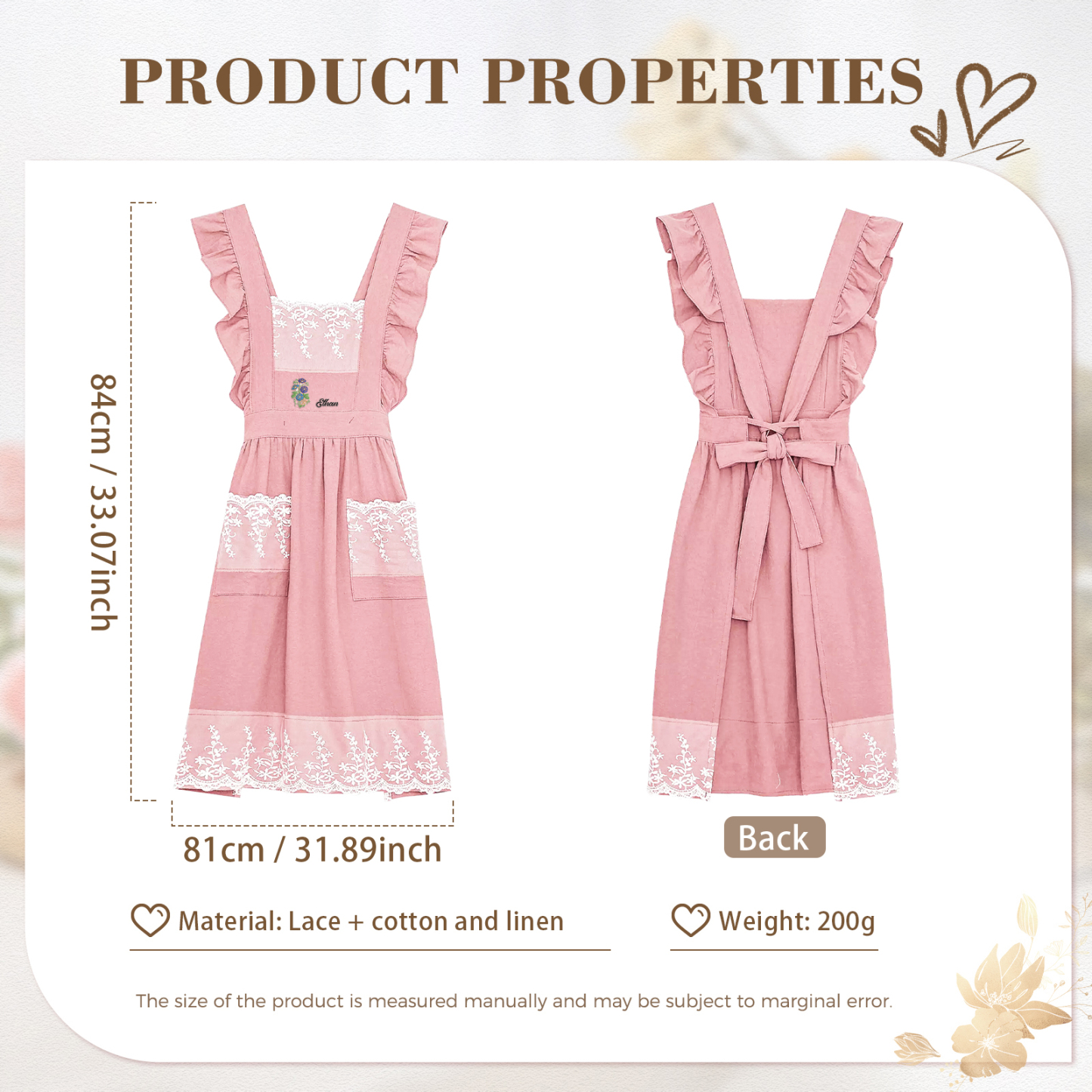 Tablier Personnalisé avec 1 Prénom et Fleur de Naissance Cadeau pour Maman/Mamie | Jessemade
