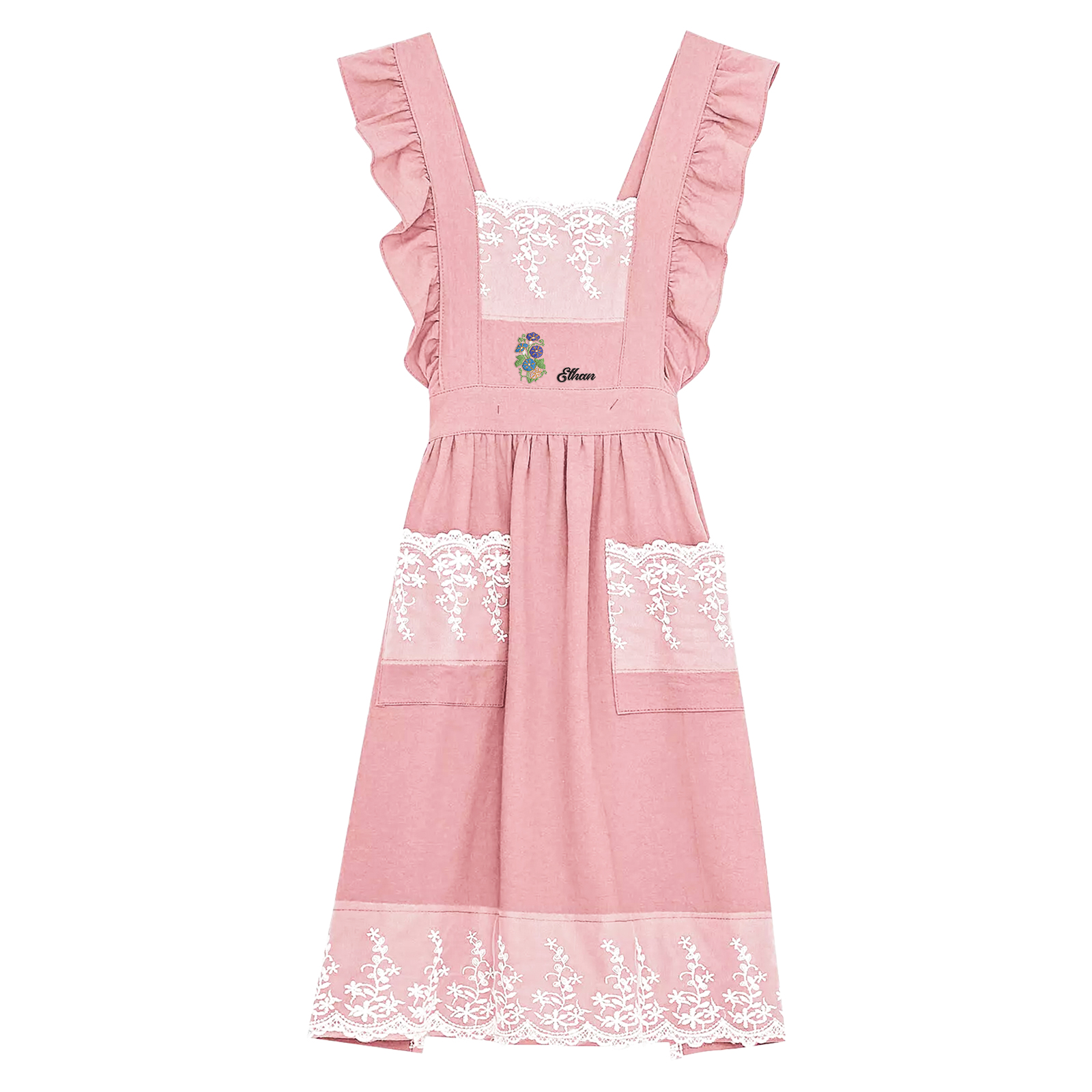 Tablier Personnalisé avec 1 Prénom et Fleur de Naissance Cadeau pour Maman/Mamie | Jessemade