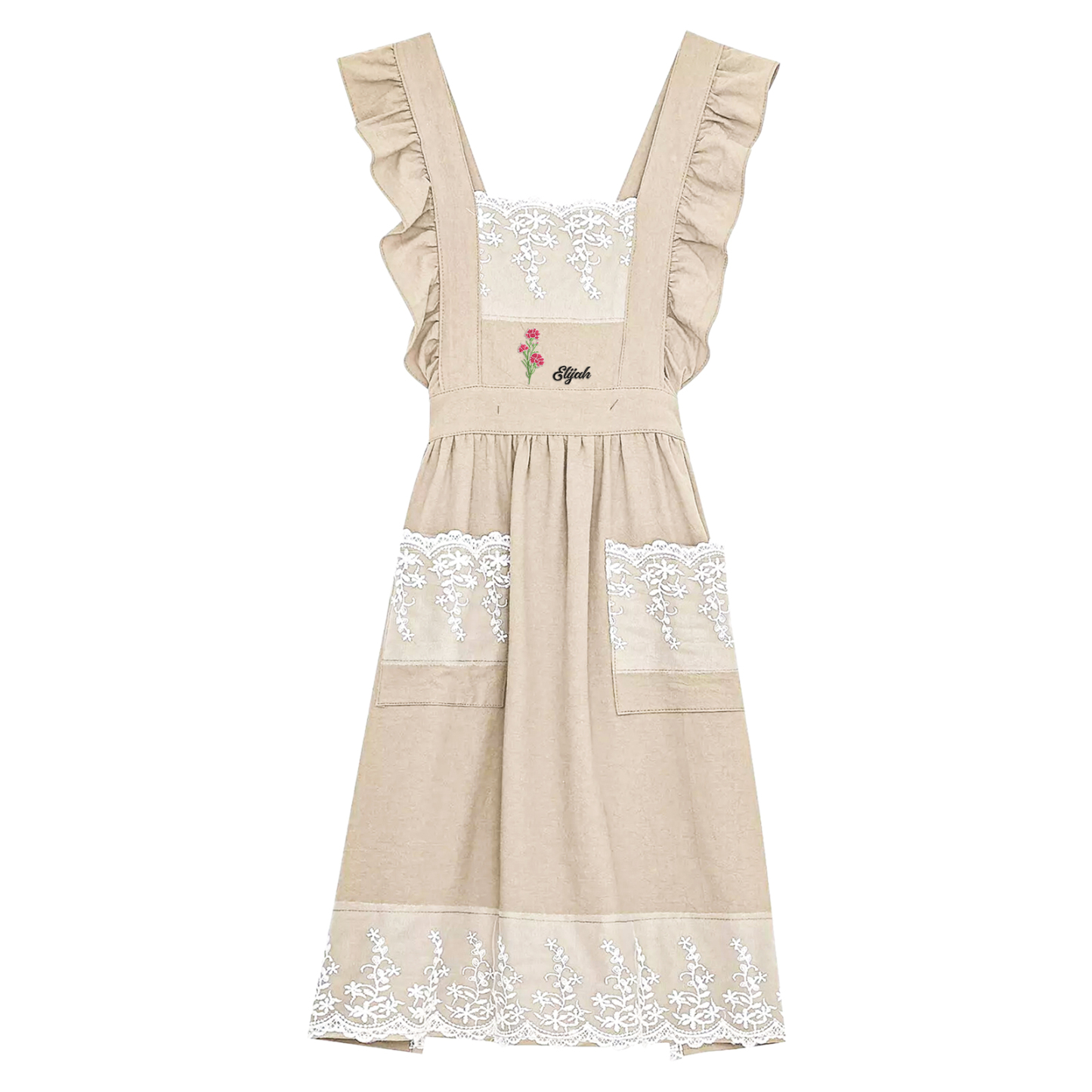 Tablier Personnalisé avec 1 Prénom et Fleur de Naissance Cadeau pour Maman/Mamie | Jessemade