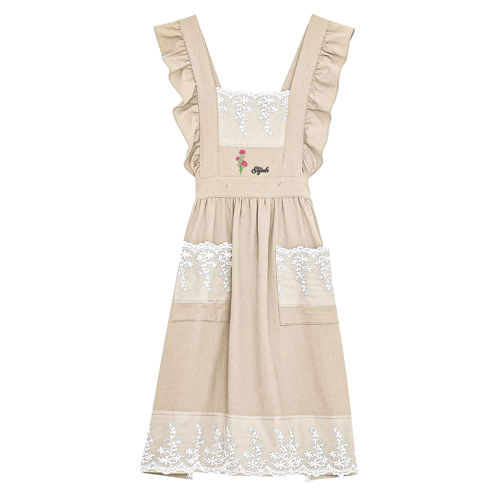 Tablier Personnalisé avec 1 Prénom et Fleur de Naissance Cadeau pour Maman/Mamie | Jessemade