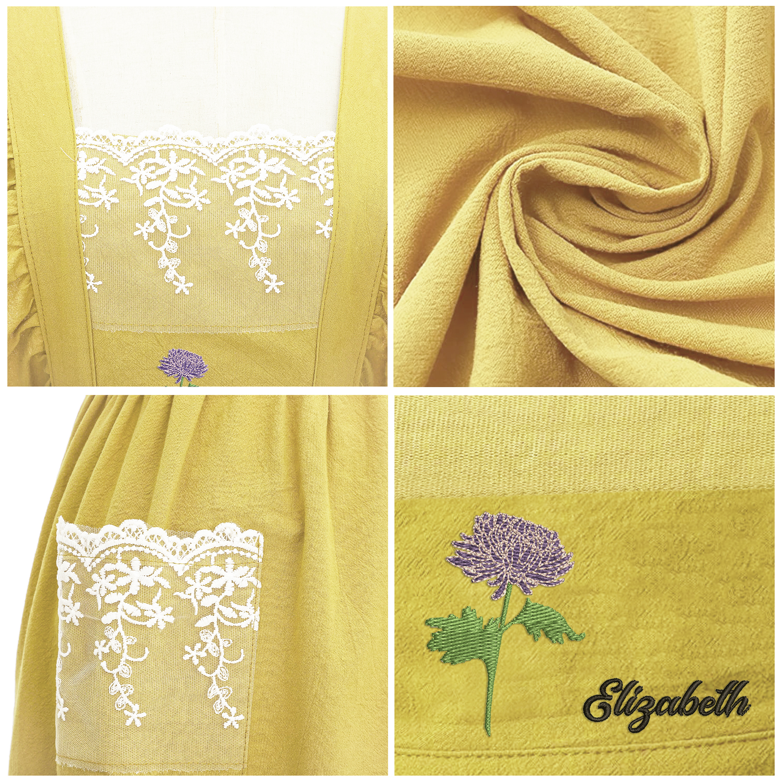 Tablier Personnalisé avec 1 Prénom et Fleur de Naissance Cadeau pour Maman/Mamie | Jessemade