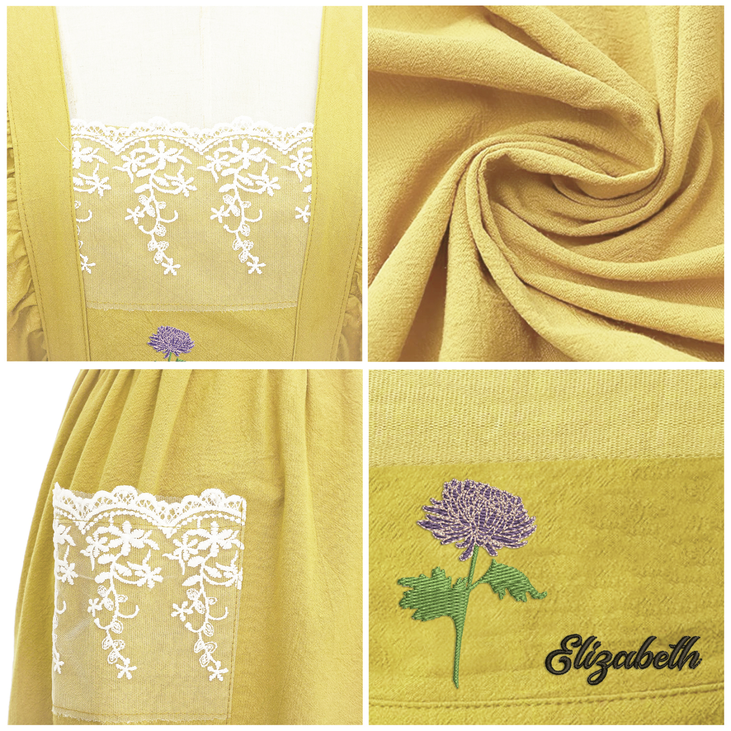 Tablier Personnalisé avec 1 Prénom et Fleur de Naissance Cadeau pour Maman/Mamie | Jessemade