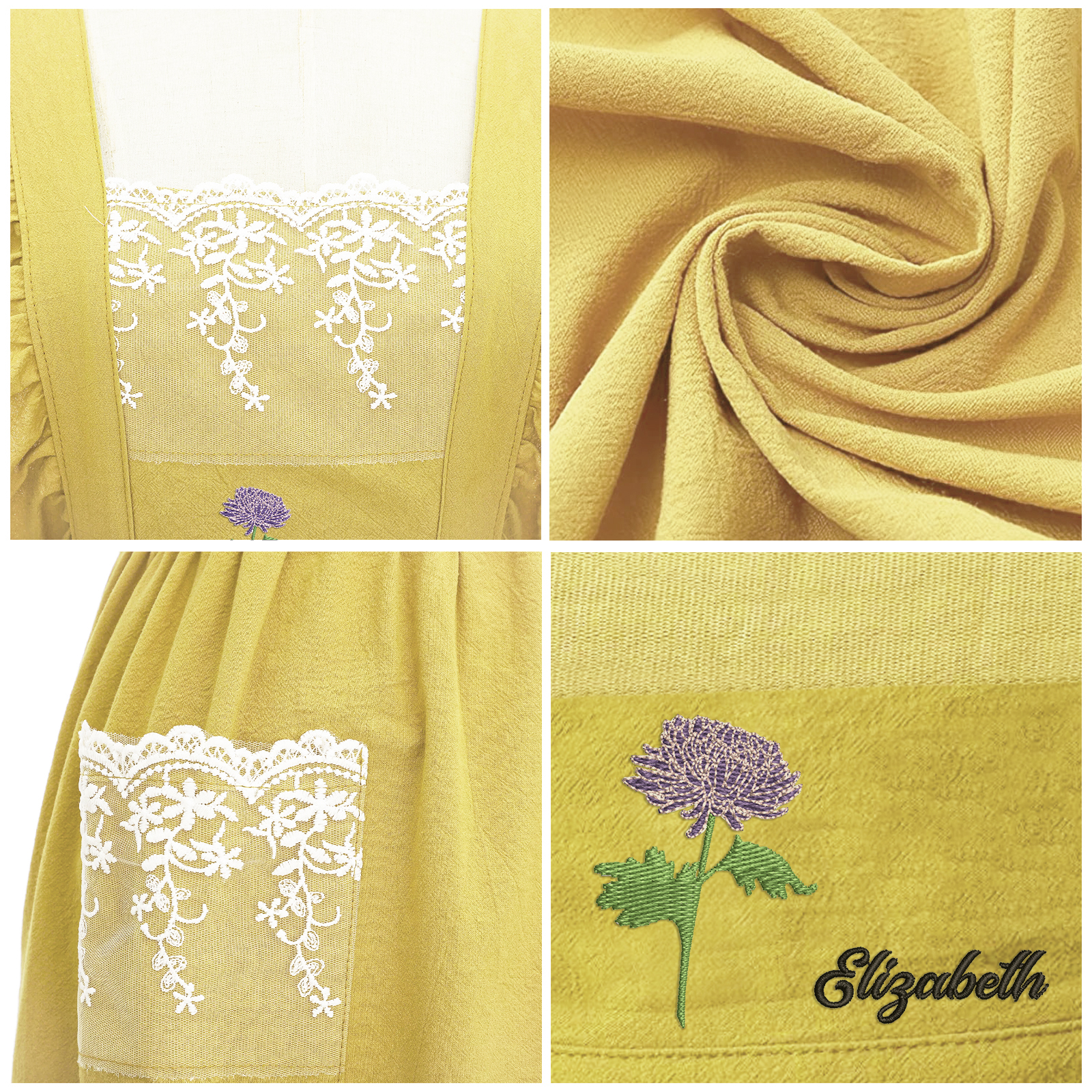 Tablier Personnalisé avec 1 Prénom et Fleur de Naissance Cadeau pour Maman/Mamie | Jessemade
