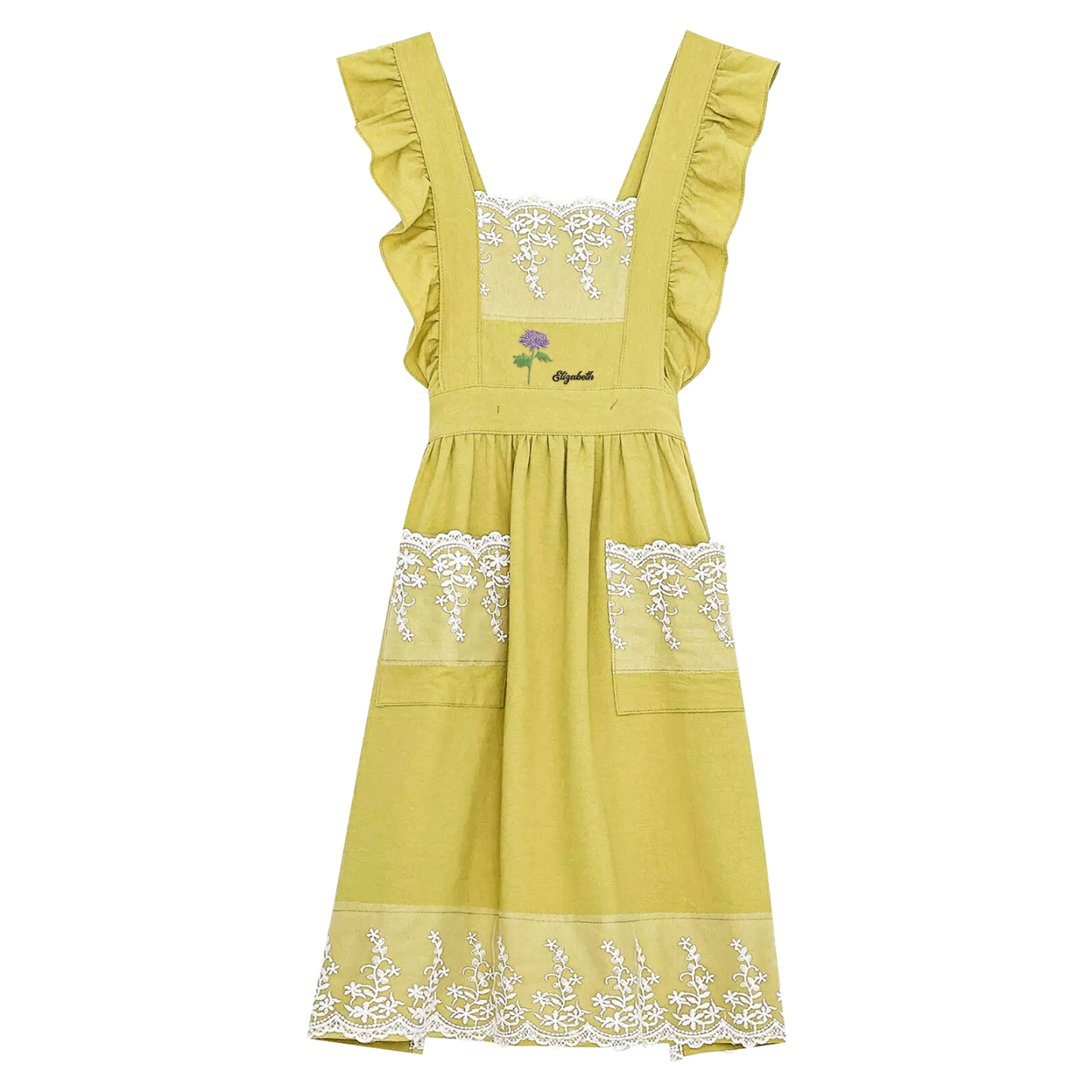Tablier Personnalisé avec 1 Prénom et Fleur de Naissance Cadeau pour Maman/Mamie | Jessemade
