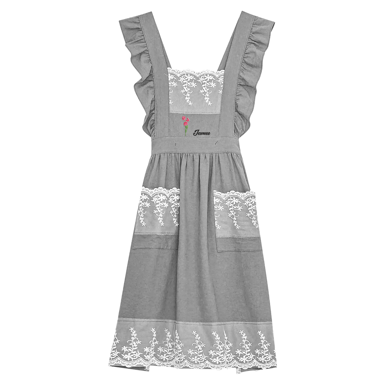 Tablier Personnalisé avec 1 Prénom et Fleur de Naissance Cadeau pour Maman/Mamie | Jessemade