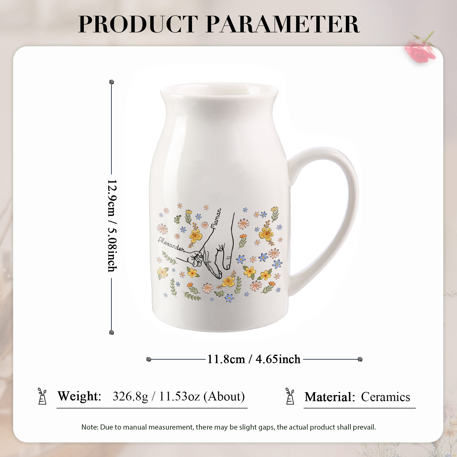 Vase Personnalisé en Céramique avec 2-7 Prénoms – Cadeau fleuri et symbolique pour Maman/Mamie | Jessemade