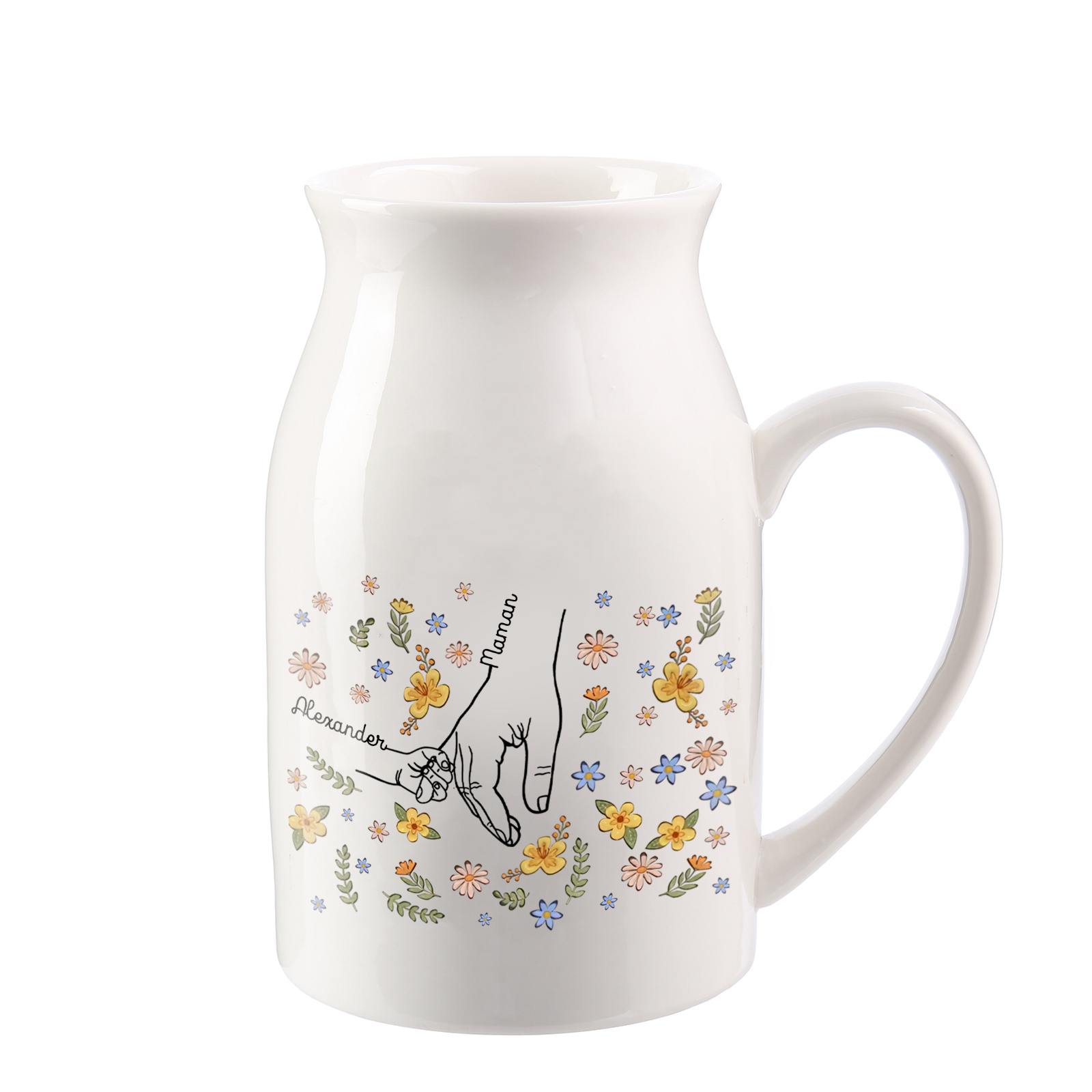 Vase Personnalisé en Céramique avec 2-7 Prénoms – Cadeau fleuri et symbolique pour Maman/Mamie | Jessemade