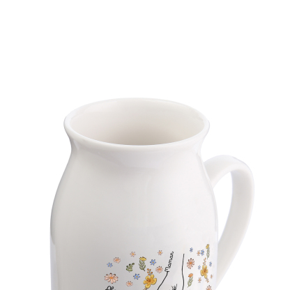 Vase Personnalisé en Céramique avec 2-7 Prénoms – Cadeau fleuri et symbolique pour Maman/Mamie | Jessemade