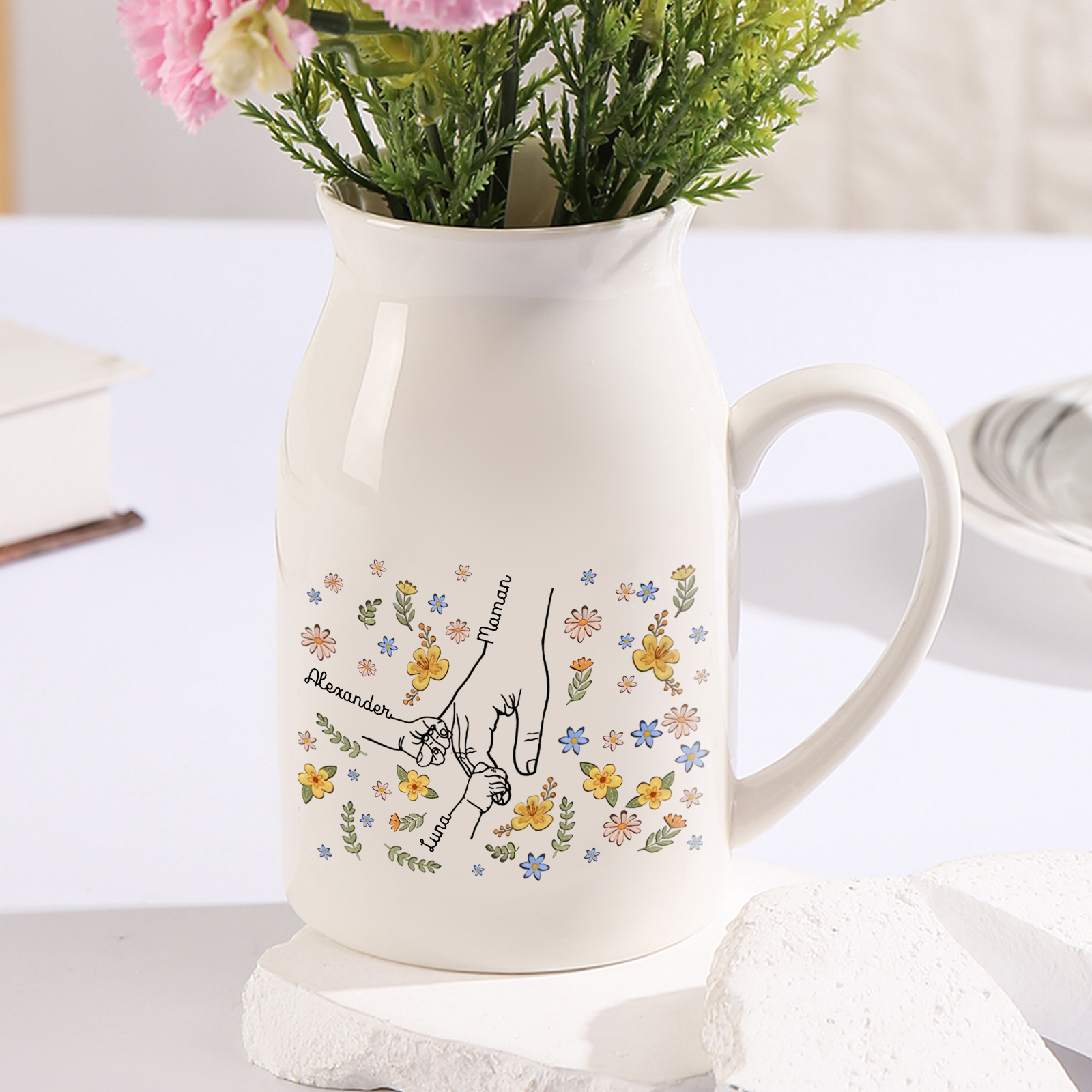 Vase personnalisé avec prénoms pour maman – Cadeau floral unique | Jessemade