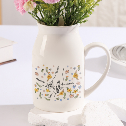 Vase Personnalisé en Céramique avec 2-7 Prénoms – Cadeau fleuri et symbolique pour Maman/Mamie | Jessemade