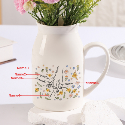 Vase Personnalisé en Céramique avec 2-7 Prénoms – Cadeau fleuri et symbolique pour Maman/Mamie | Jessemade