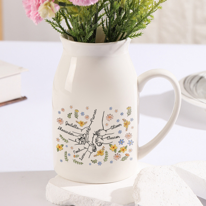 Vase Personnalisé en Céramique avec 2-7 Prénoms – Cadeau fleuri et symbolique pour Maman/Mamie | Jessemade