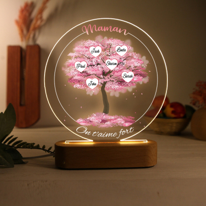 À Maman/Mamie - Lampe de chevet LED Lumières Arbre 6 Prénoms et 2 Textes Personnalisés pour Famille