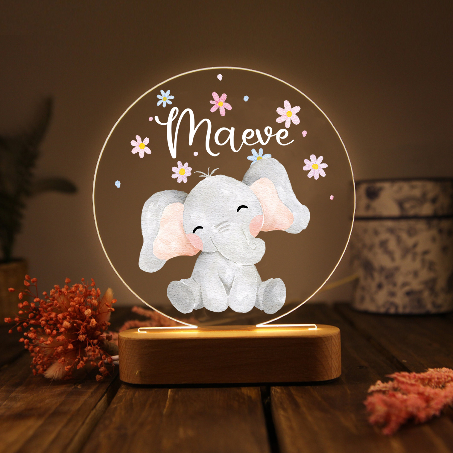 Lampe LED Lumières Éléphant 1 Prénom Personnalisé Cadeau pour enfant | Jessemade
