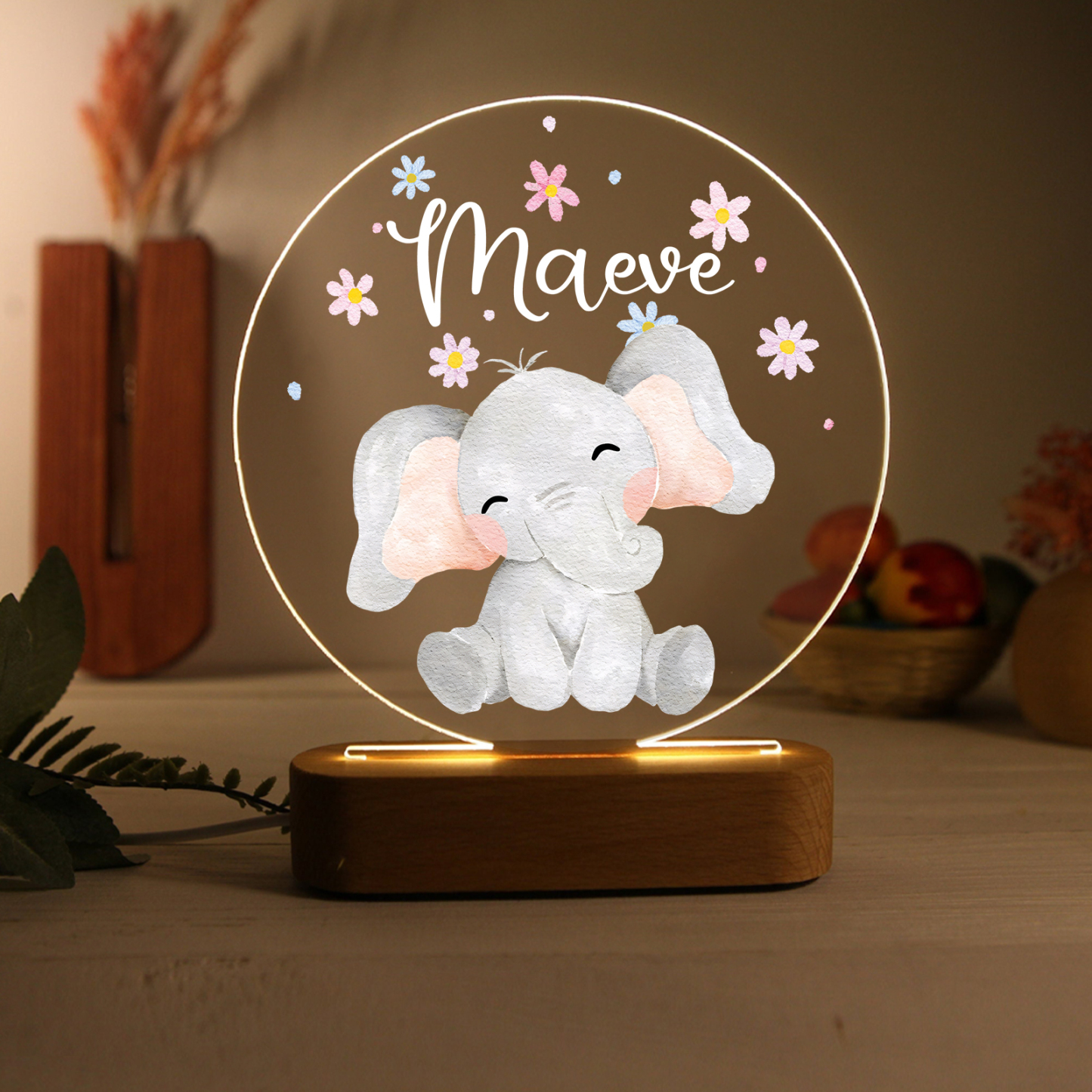 Lampe LED Lumières Éléphant 1 Prénom Personnalisé Cadeau pour enfant | Jessemade