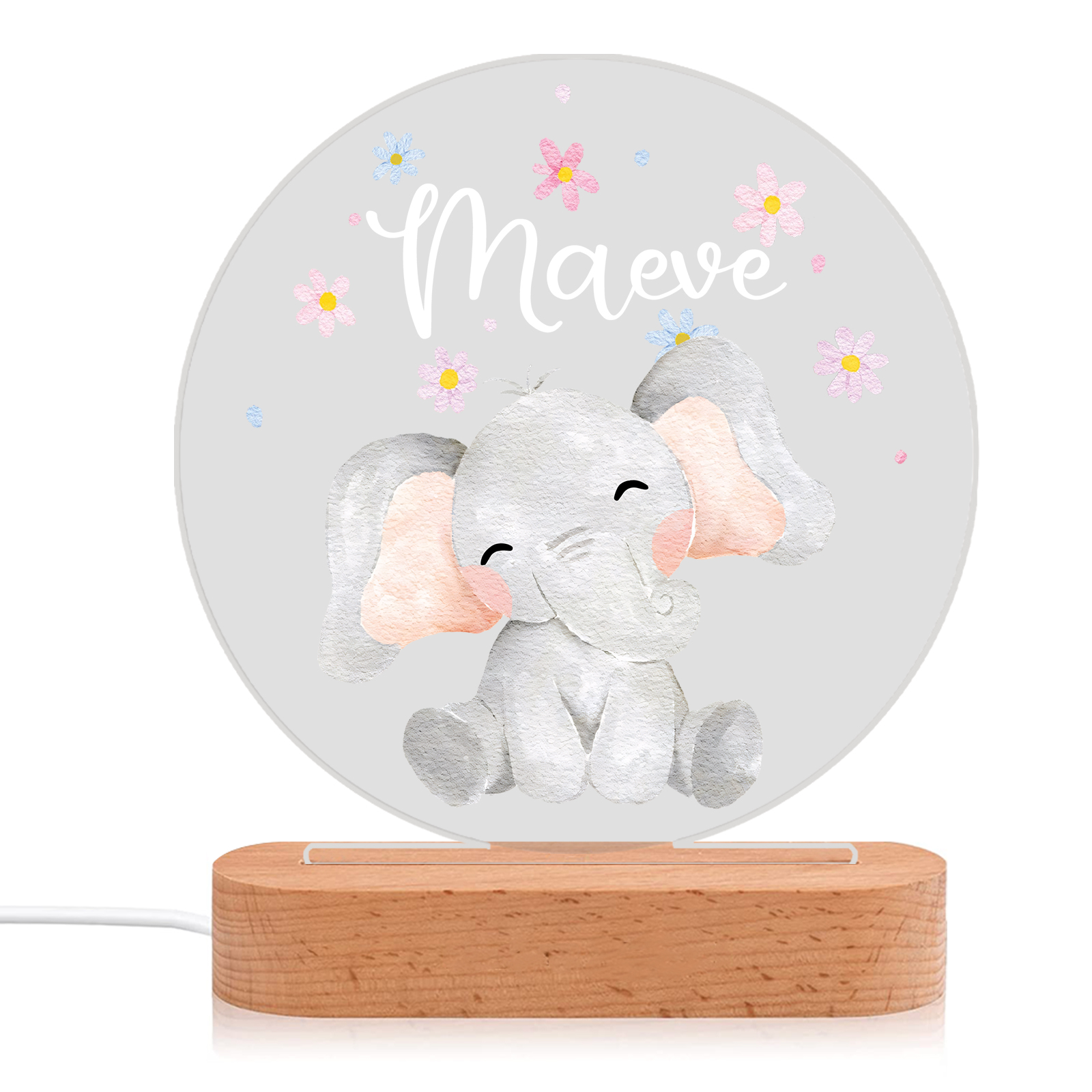 Lampe LED Lumières Éléphant 1 Prénom Personnalisé Cadeau pour enfant | Jessemade