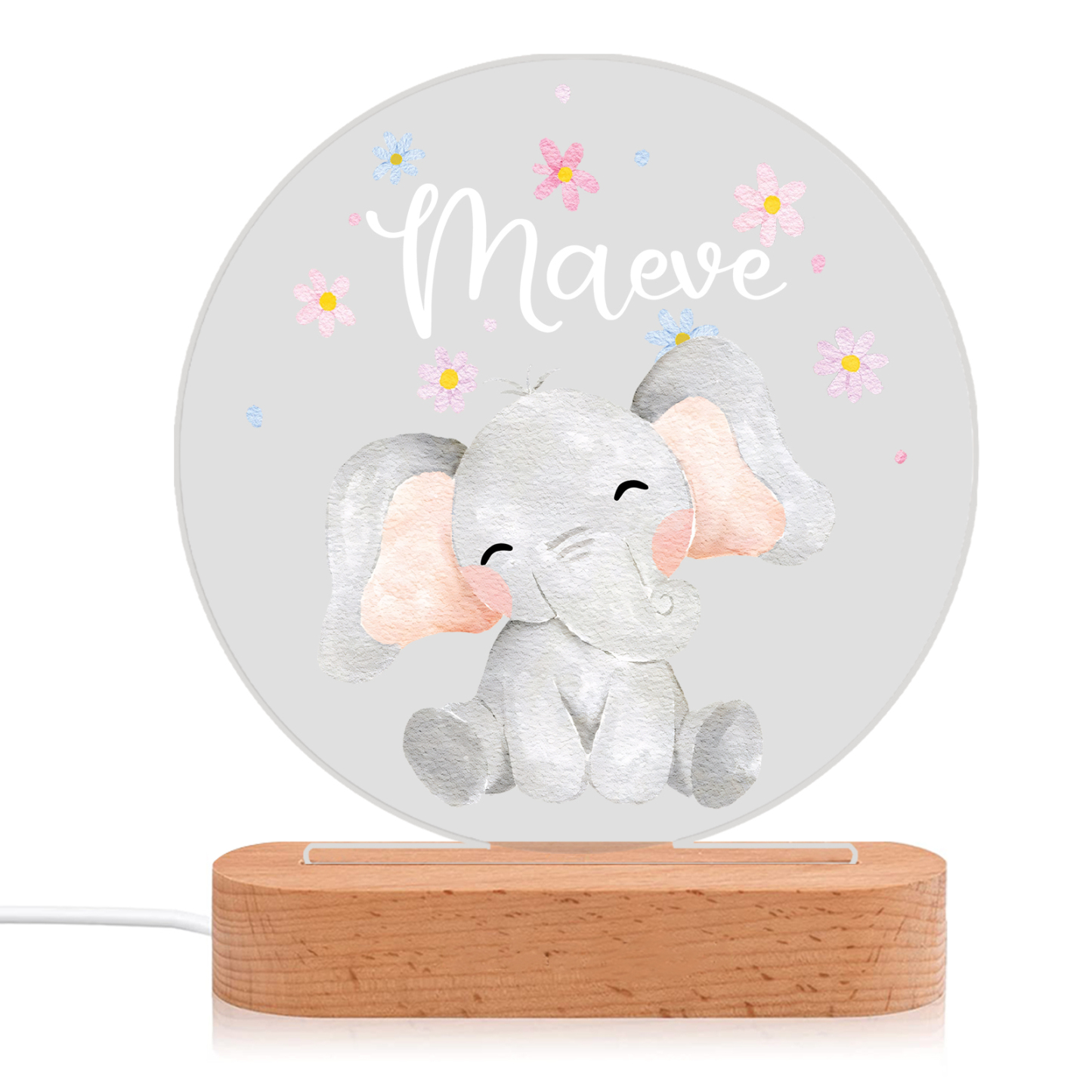 Lampe LED Lumières Éléphant 1 Prénom Personnalisé Cadeau pour enfant | Jessemade