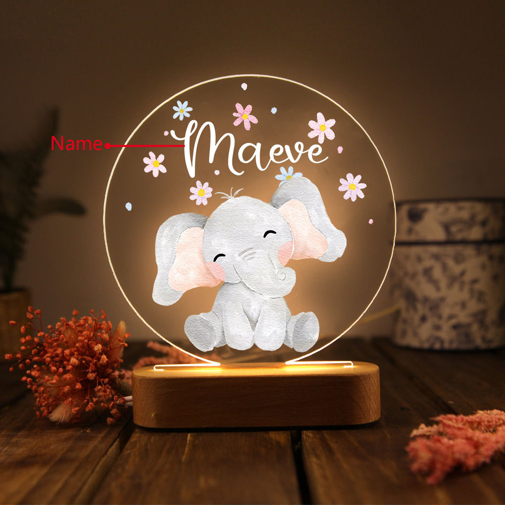 Lampe LED Lumières Éléphant 1 Prénom Personnalisé Cadeau pour enfant | Jessemade