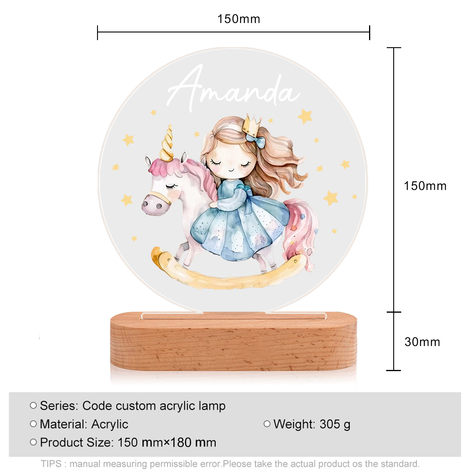 Lampe de chevet LED Lumières fille sur Licorne 1 Prénom Personnalisé Cadeau pour enfant | Jessemade