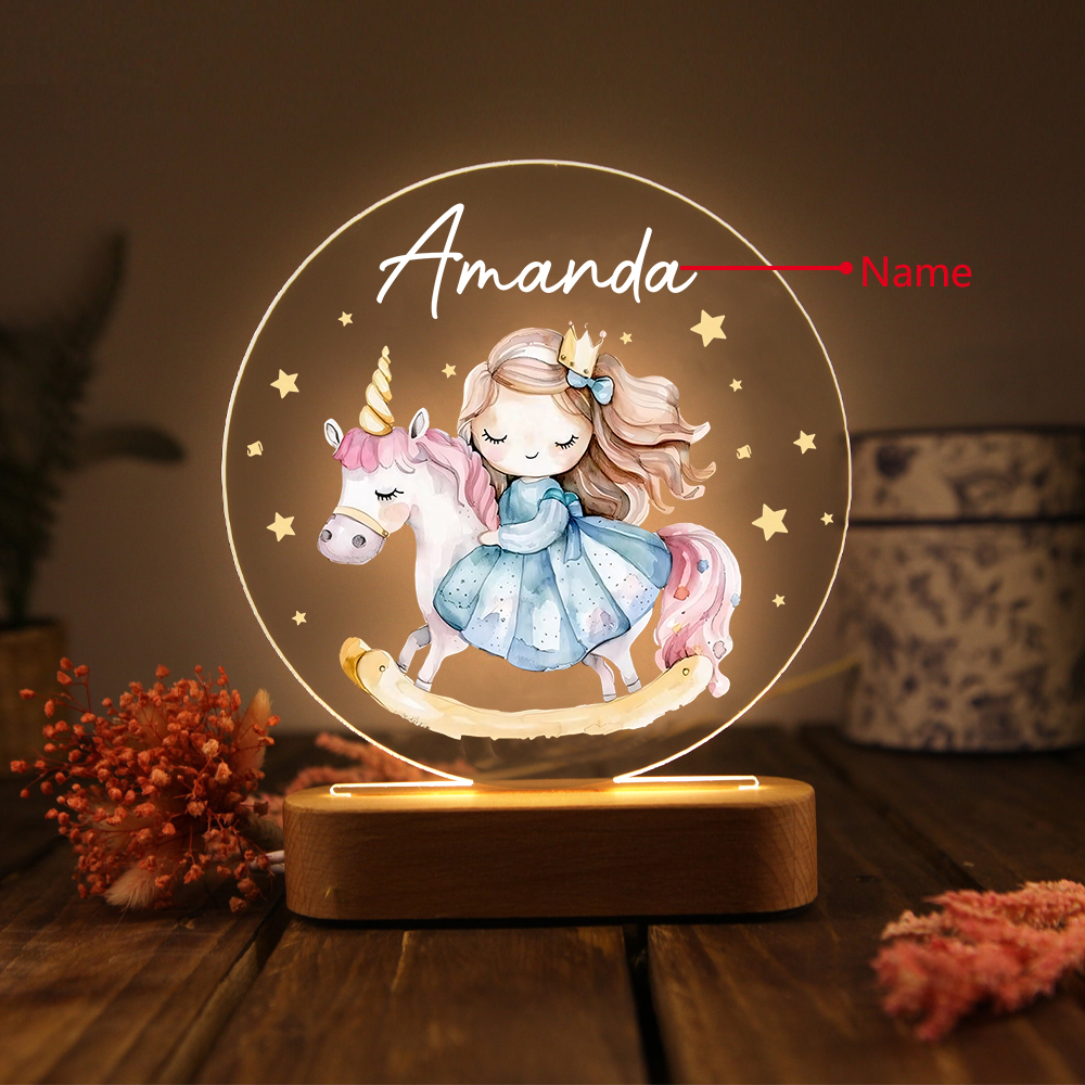 Lampe de chevet LED Lumières fille sur Licorne 1 Prénom Personnalisé Cadeau pour enfant | Jessemade