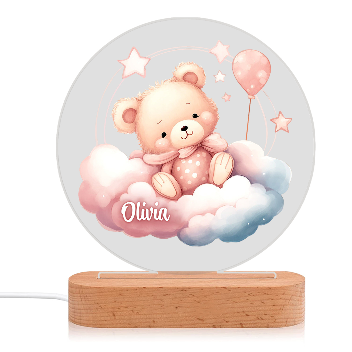 Lampe de chevet LED Lumières Ourson sur Nuage 1 Prénom Personnalisé Cadeau pour enfant | Jessemade